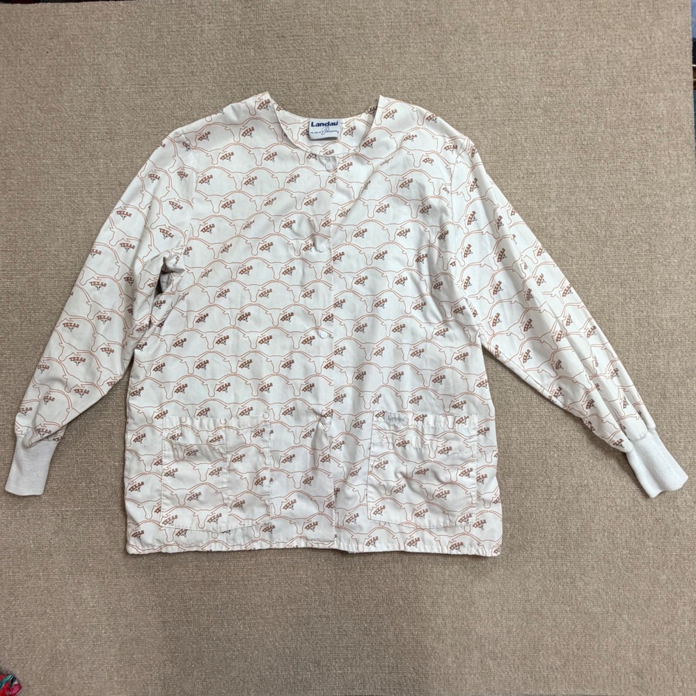 Landau University of Texas Longhorns Scrub Jacket Womens XL White Snap Front UT